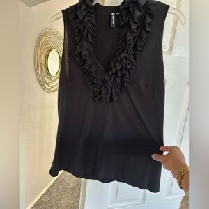 Milano Black Ruffle V-Neck Sleeveless Camisole